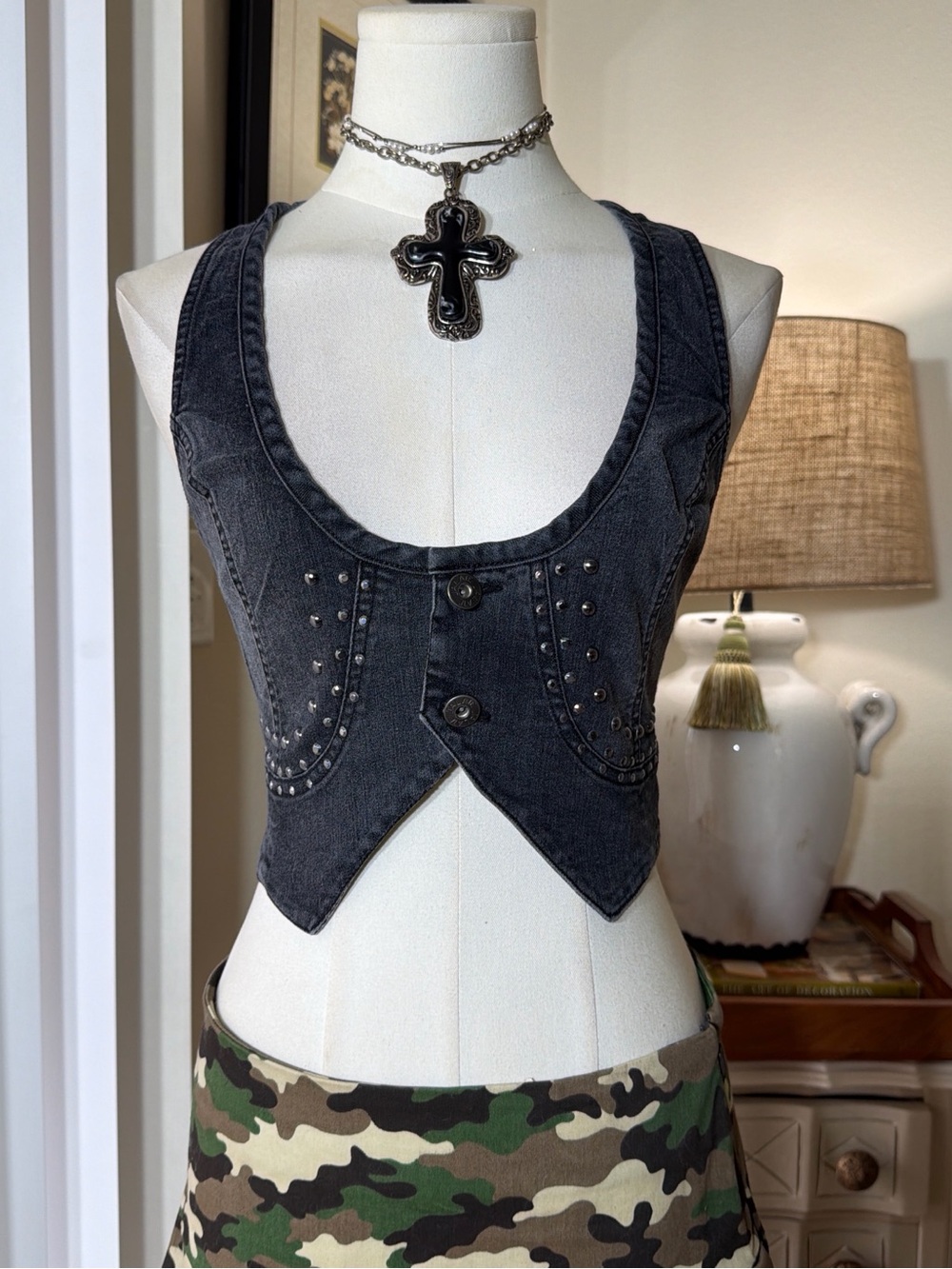 Jalate Black Studded Denim Vest - Edgy Layering Piece